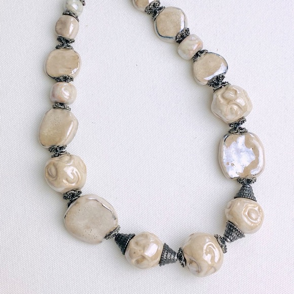 Vintage Statement Necklace - big glazed irregular beads with matching Bracelet - Picture 7 of 14